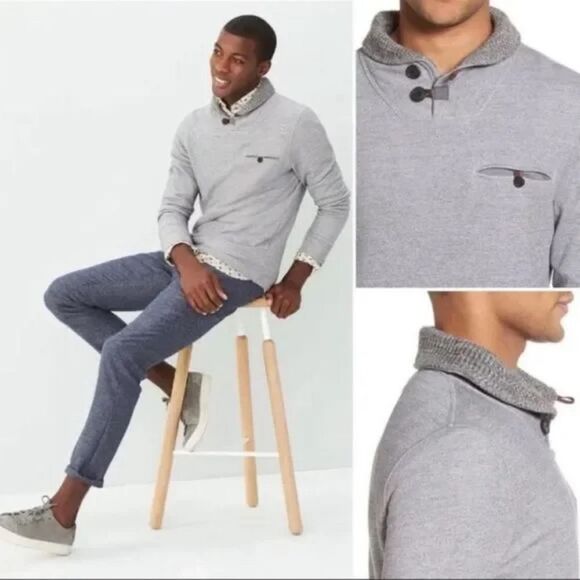 Billy Reid Shawl Collar Pullover Sweater Size XXL Gray Blue soft warm - Picture 1 of 12
